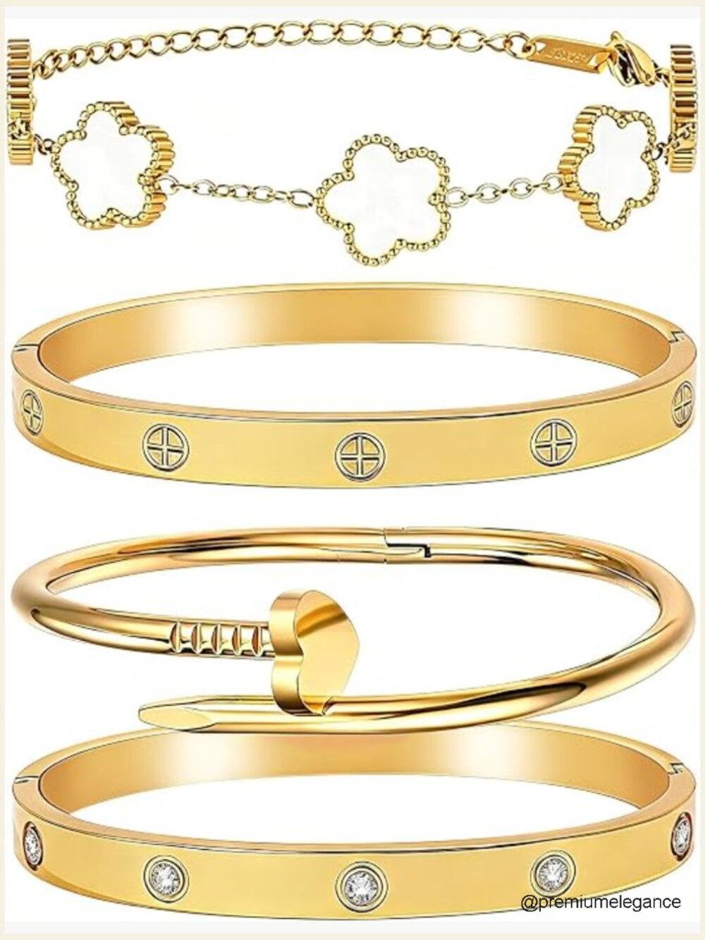 Stackable Gold Bracelets Set - 4 Layer Bangle, 18K Gold Plated Stainless Steel
